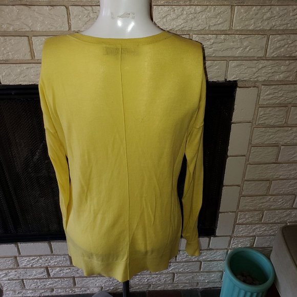 Ann Taylor LOFT chartreuse Cotton Raw Seam sweater S - Picture 3 of 5